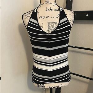 Y2K Arden B. Striped Metallic Black Halter Pullover Top 2000’s Event Party